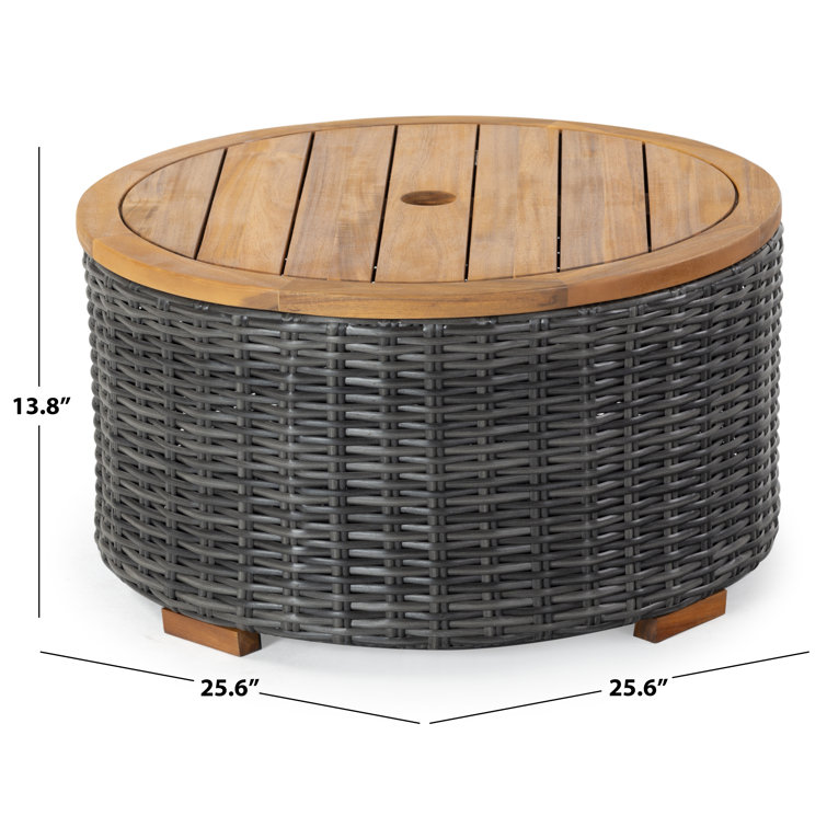Anguilla Dark Gray Faux Wicker Outdoor Coffee Table with Acacia Top