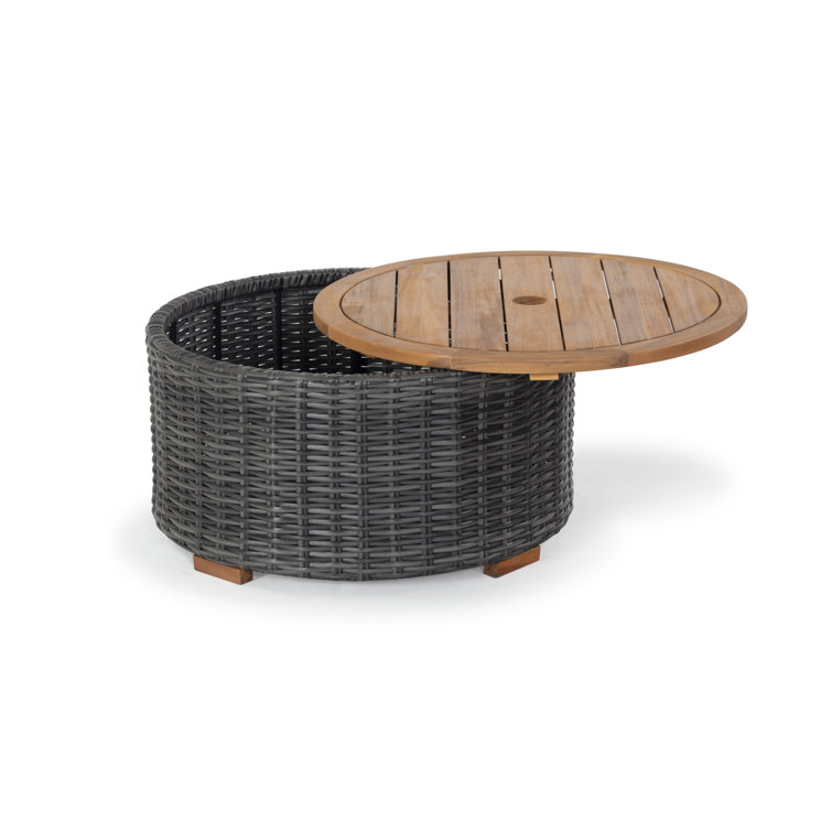 Anguilla Dark Gray Faux Wicker Outdoor Coffee Table with Acacia Top