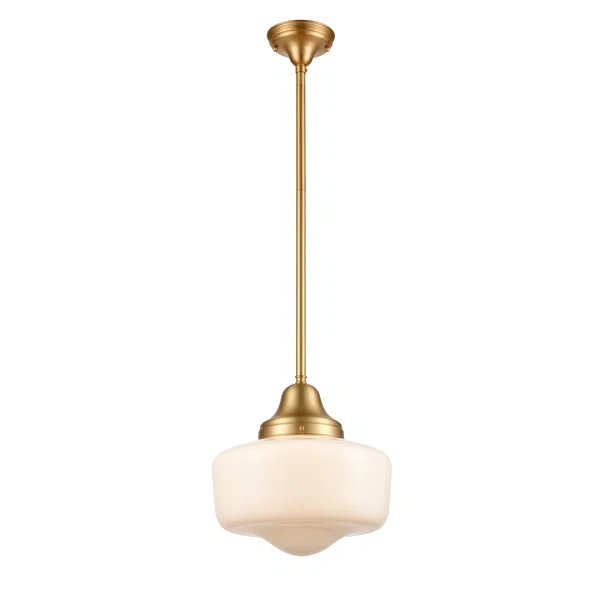 Venetian Brass and Opal Glass 14'' Schoolhouse Pendant Light