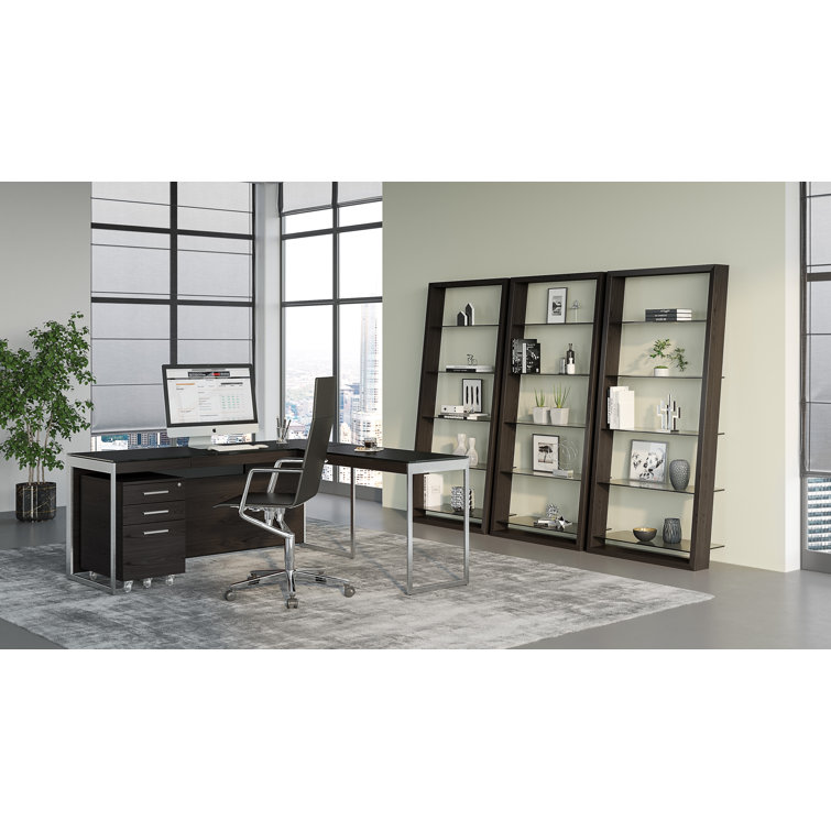 Charcoal Stained Ash and Satin Nickel Desk Return with Drawer