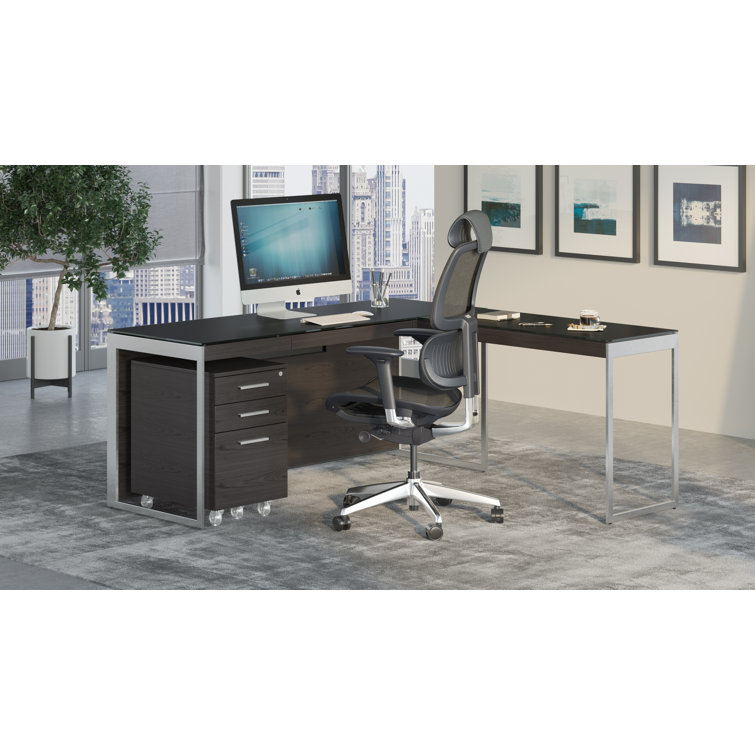 Charcoal Stained Ash and Satin Nickel Desk Return with Drawer