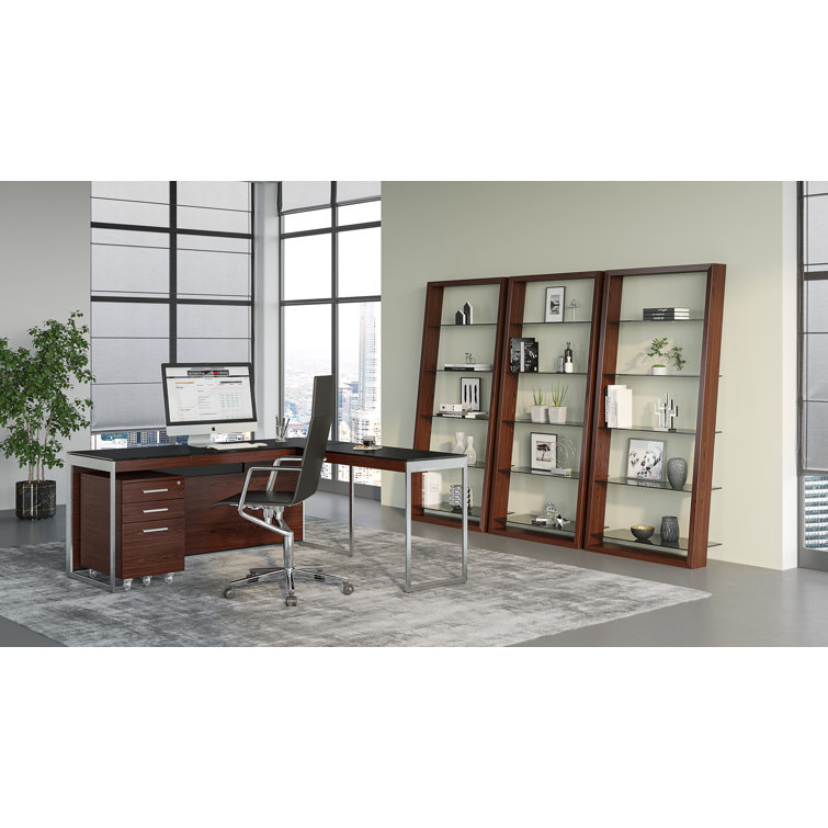 Chocolate Walnut and Satin Nickel Writing Desk with Drawer and Power Outlet