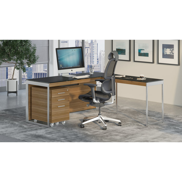 Natural Walnut and Satin Nickel Desk Return