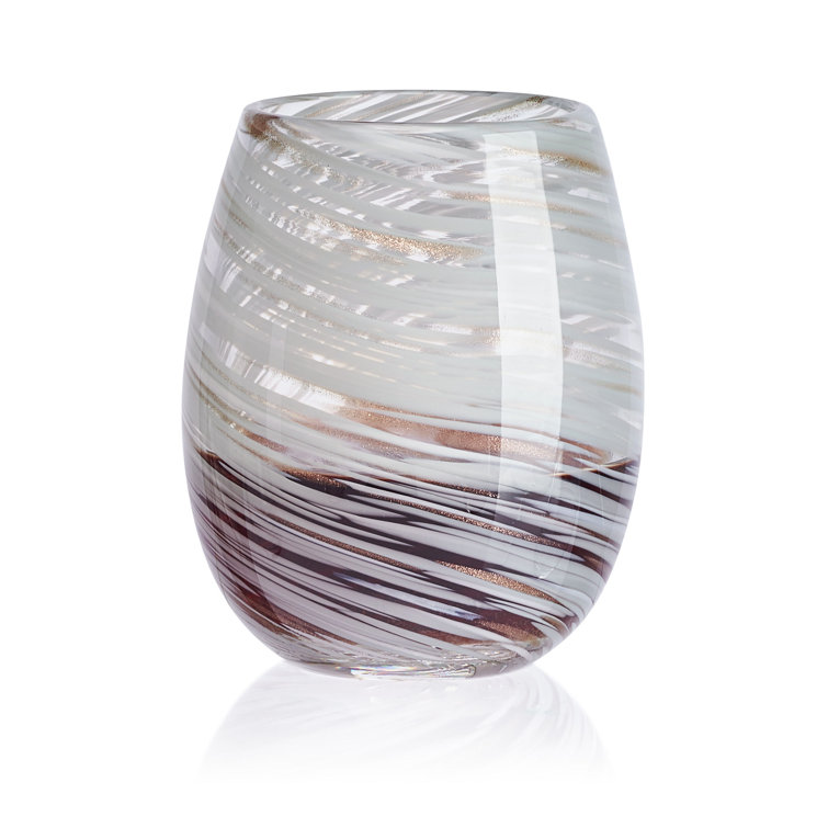 Clear and White Swirl 16oz Stemless Wine Glass Set