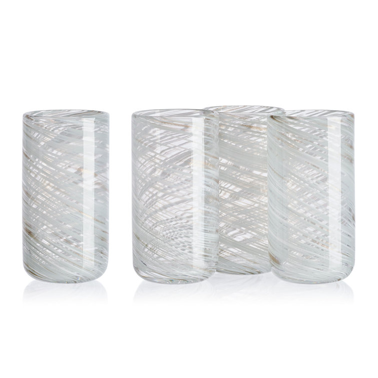 Clear White Abstract Design 18oz Handcrafted Highball Glasses Set