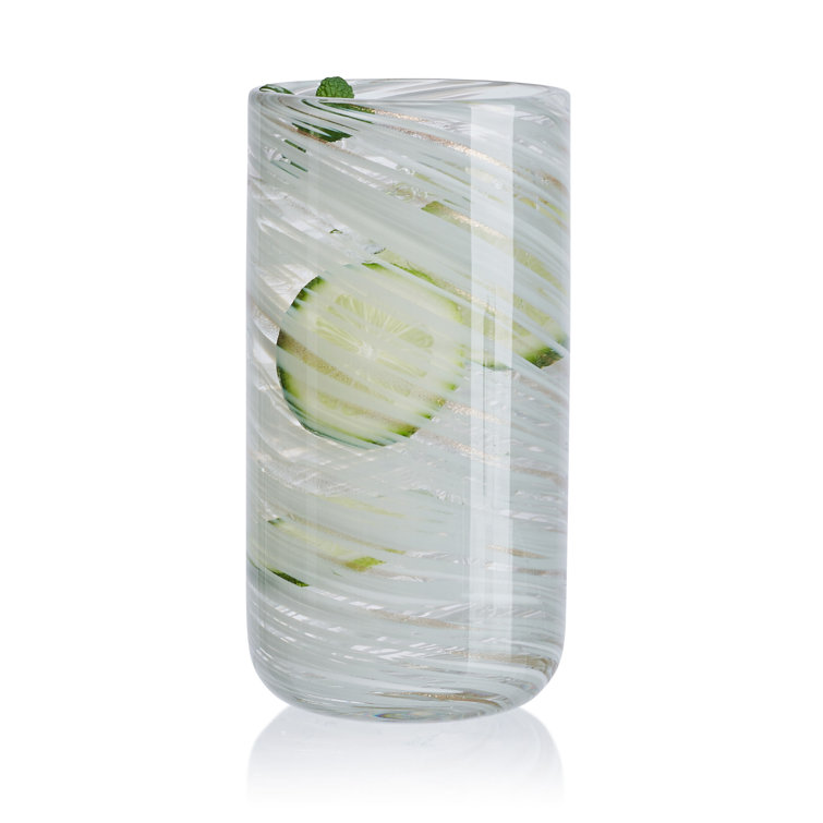 Clear White Abstract Design 18oz Handcrafted Highball Glasses Set