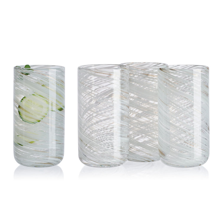Clear White Abstract Design 18oz Handcrafted Highball Glasses Set