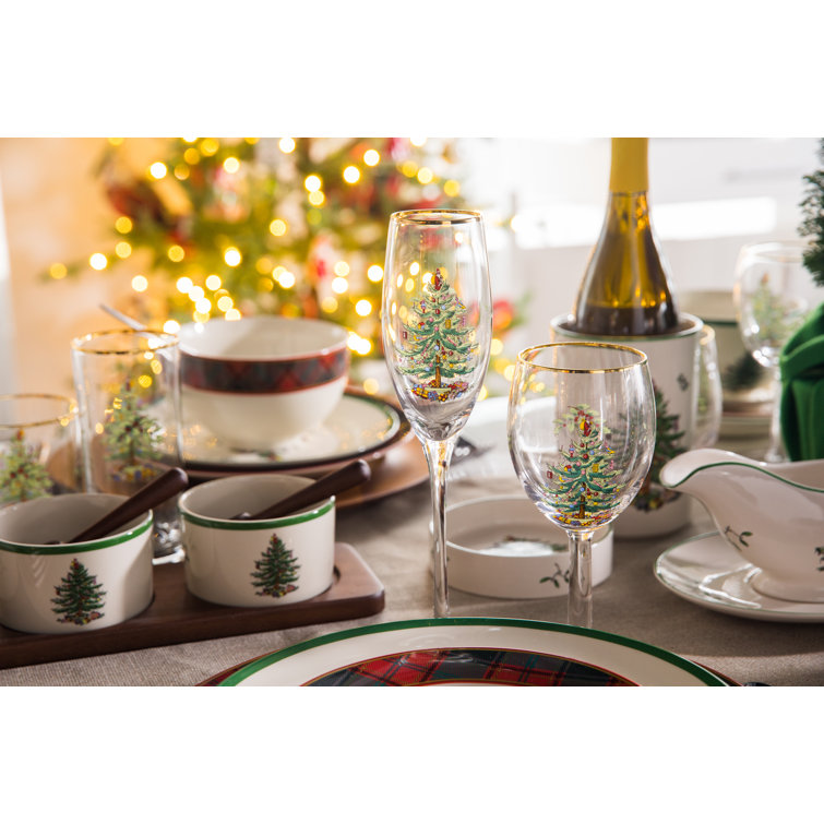 Spode Christmas Tree Gold Rimmed 8.5oz Champagne Flutes Set