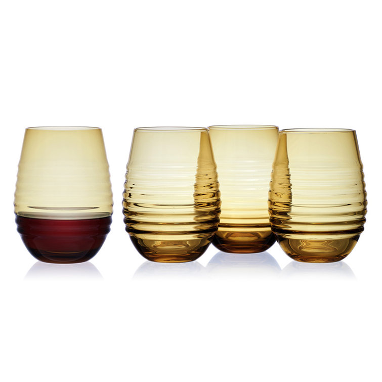Amber Ribbed 18 oz. Stemless Wine Glasses Set of 4