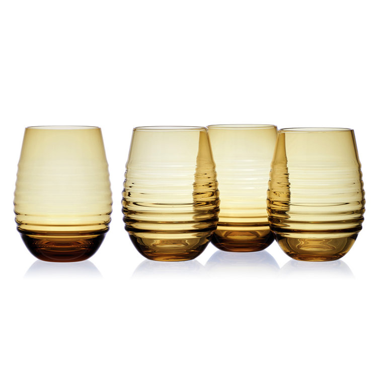 Amber Ribbed 18 oz. Stemless Wine Glasses Set of 4