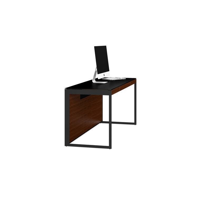 Chocolate Walnut and Black Wood Desk with Drawer and Power Outlet