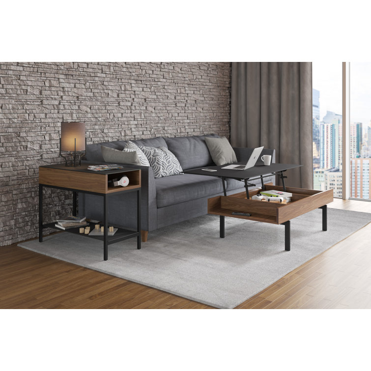 Natural Walnut Lift-Top Coffee Table with Storage