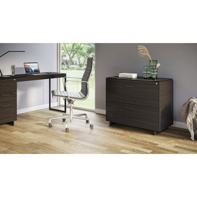 Charcoal Stained Ash and Black 2-Drawer Lockable Lateral File Cabinet
