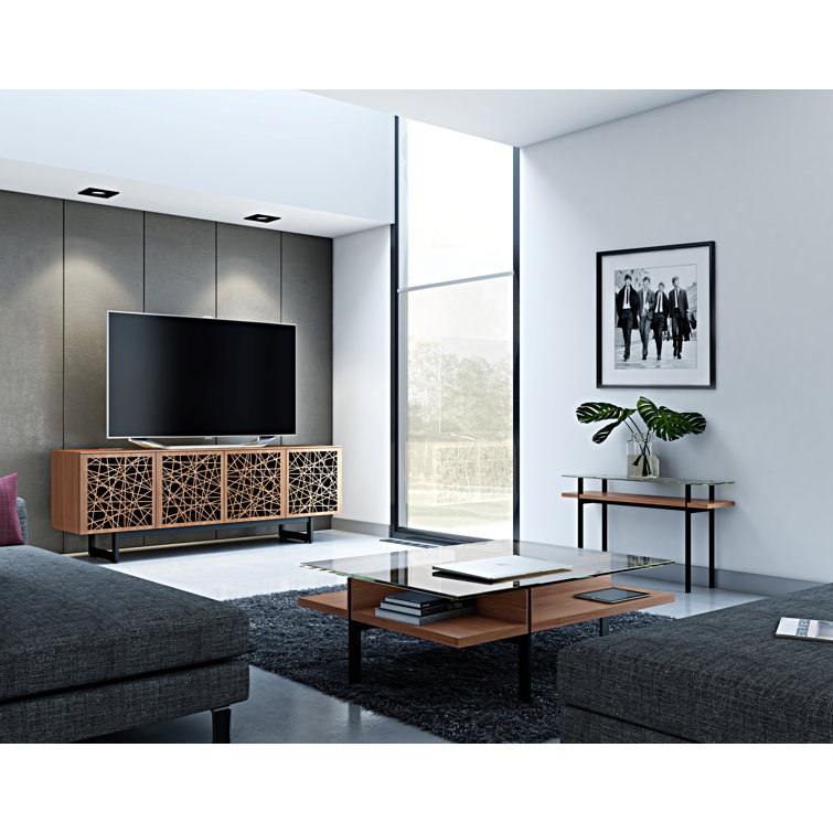 Natural Walnut Glass Top Console Table with Storage