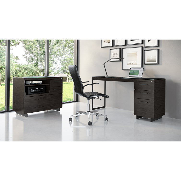 Charcoal Stained Ash and Black 3-Drawer Lockable File Cabinet
