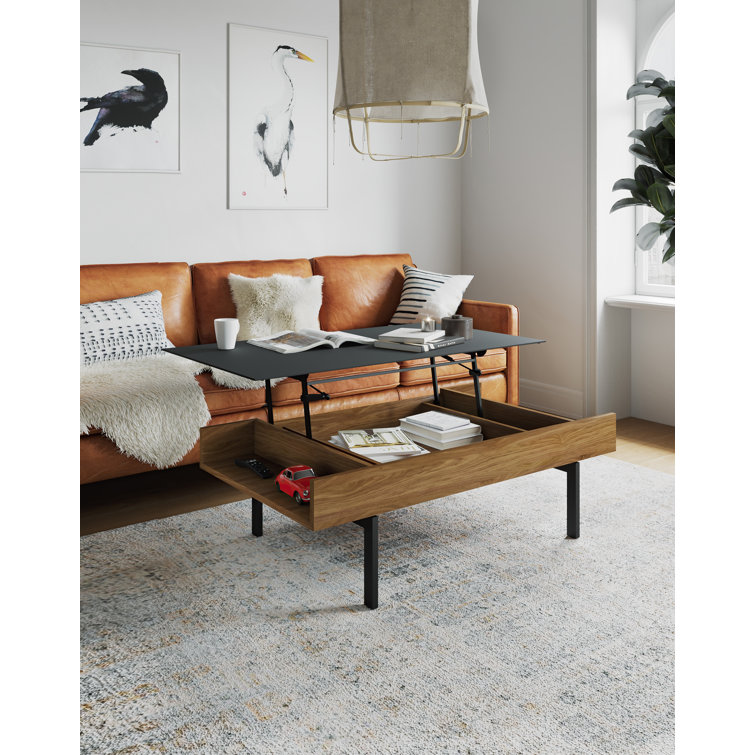 Natural Walnut Lift-Top Coffee Table with Storage