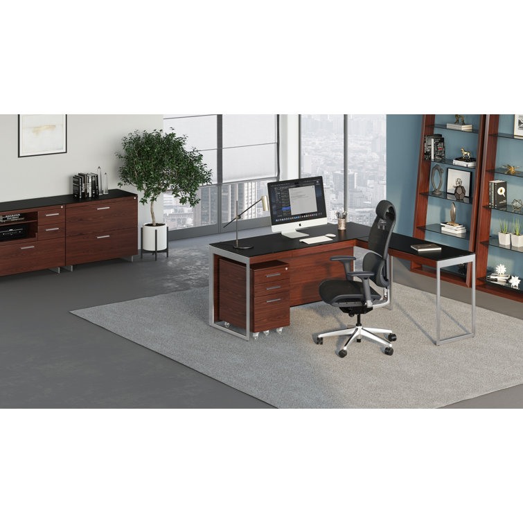 Chocolate Walnut and Satin Nickel Writing Desk with Drawer and Power Outlet