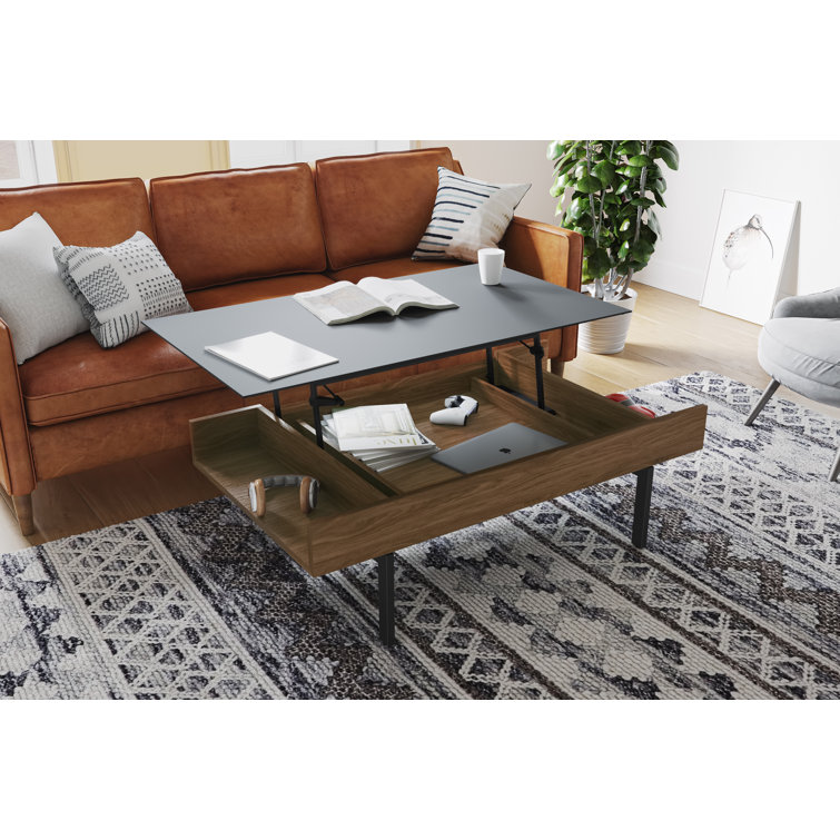 Natural Walnut Lift-Top Coffee Table with Storage