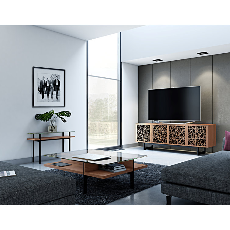 Natural Walnut Glass Top Console Table with Storage