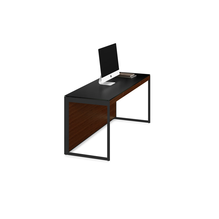 Chocolate Walnut and Black Wood Desk with Drawer and Power Outlet
