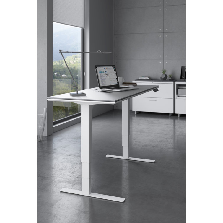 Centro Adjustable Height 66" Gray Glass Computer Desk with Drawer