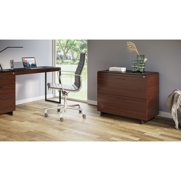 Chocolate Walnut Black 2-Drawer Lockable Lateral File Cabinet