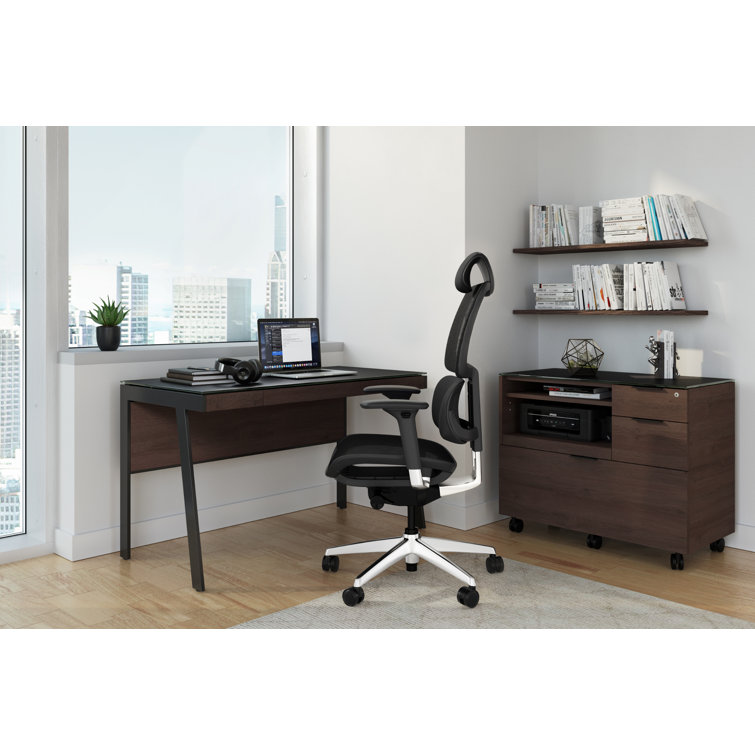 Sepia Glass Writing Desk with Drawer and Power Outlet