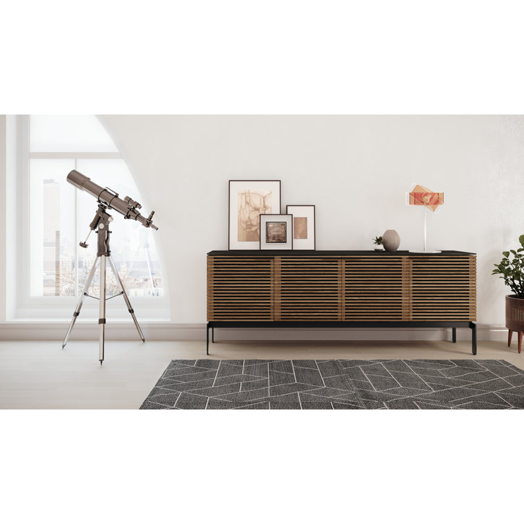Natural Walnut and Black 79'' Media Console with Cabinet