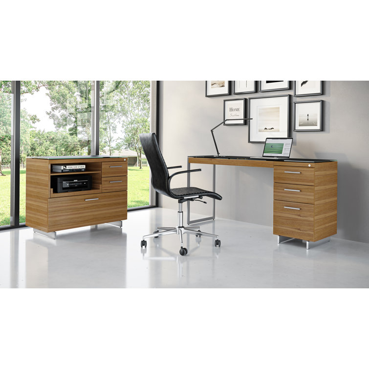 Natural Walnut and Satin Nickel 3-Drawer Lockable File Cabinet