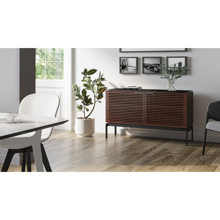 Chocolate Stained Walnut Media Console with Cabinet