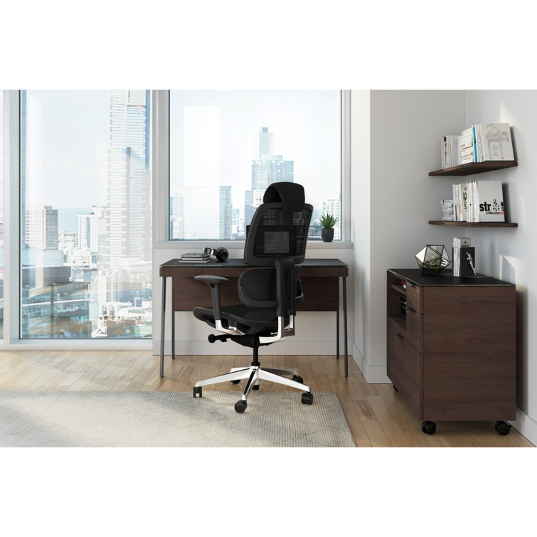 Sepia Glass Writing Desk with Drawer and Power Outlet