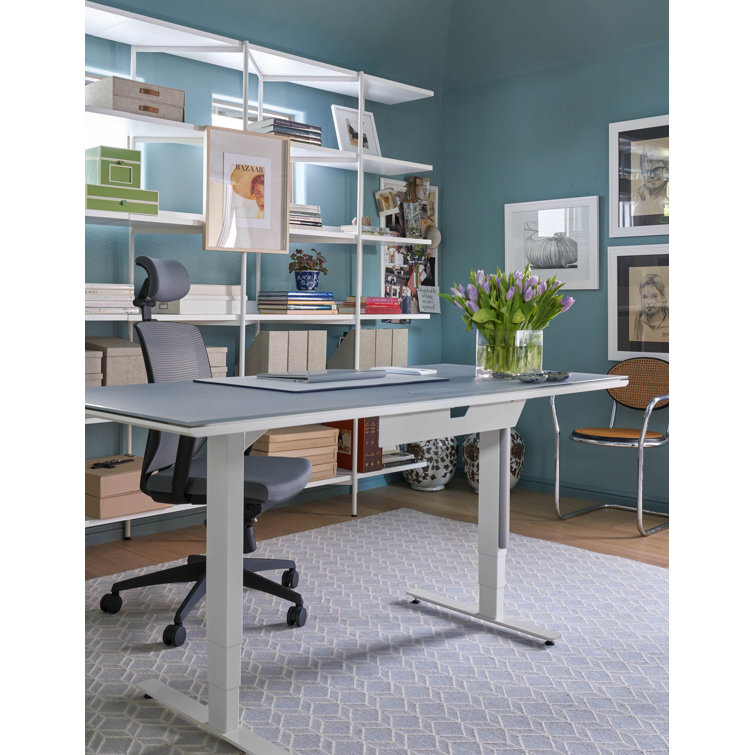 Centro Adjustable Height 66" Gray Glass Computer Desk with Drawer