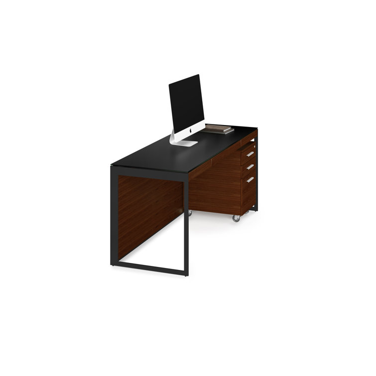 Chocolate Walnut and Black Wood Desk with Drawer and Power Outlet