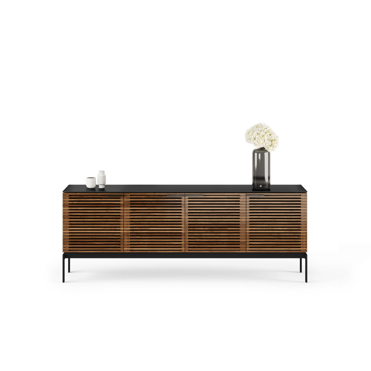 Natural Walnut and Black 79'' Media Console with Cabinet