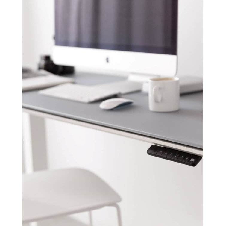 Centro Adjustable Height 66" Gray Glass Computer Desk with Drawer