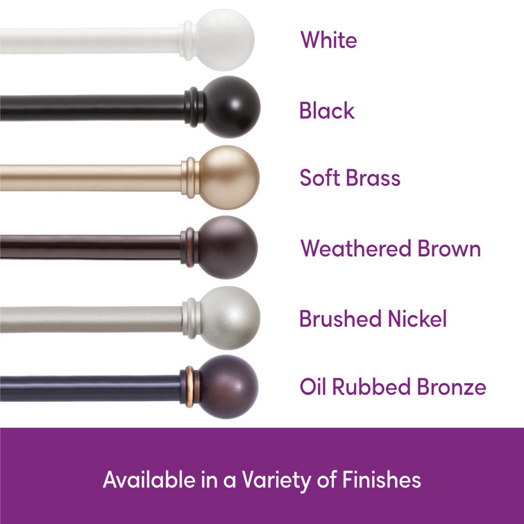 White Adjustable Steel Curtain Rod with Decorative Ball Finials, 28"-48"