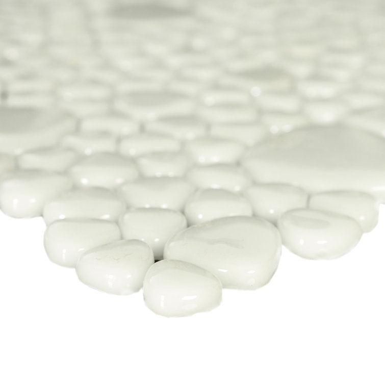 White 12x12 Glossy Pebble Glass Mosaic Tile