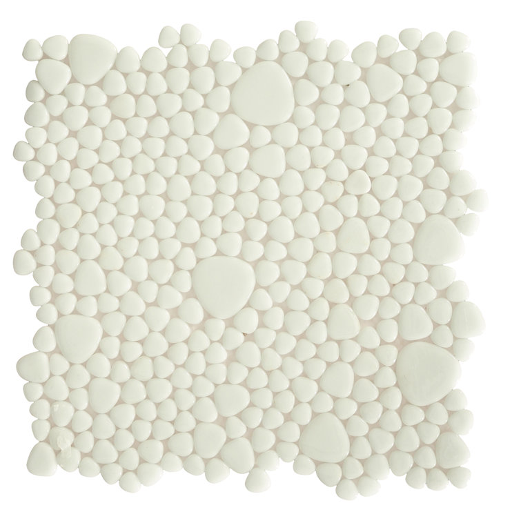 White 12x12 Glossy Pebble Glass Mosaic Tile