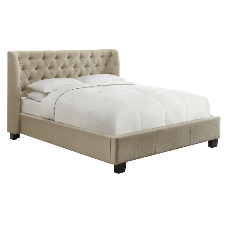 King Beige Linen Tufted Upholstered Platform Bed with Metal Frame
