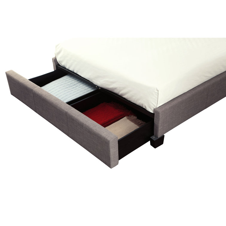 California King Gray Linen Upholstered Storage Bed with Tufted Headboard