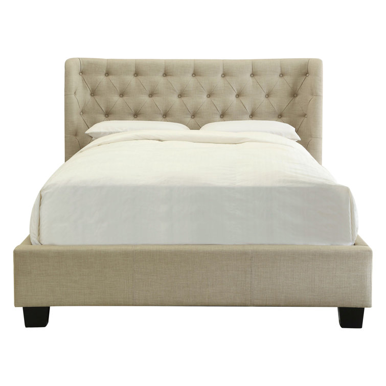 King Beige Linen Tufted Upholstered Platform Bed with Metal Frame