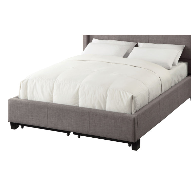 California King Gray Linen Upholstered Storage Bed with Tufted Headboard