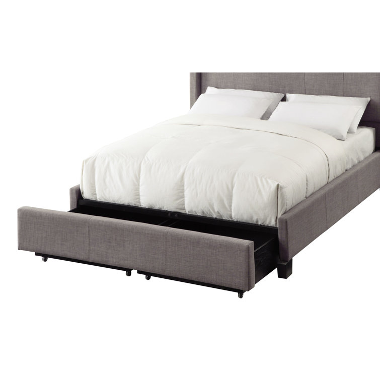 California King Gray Linen Upholstered Storage Bed with Tufted Headboard