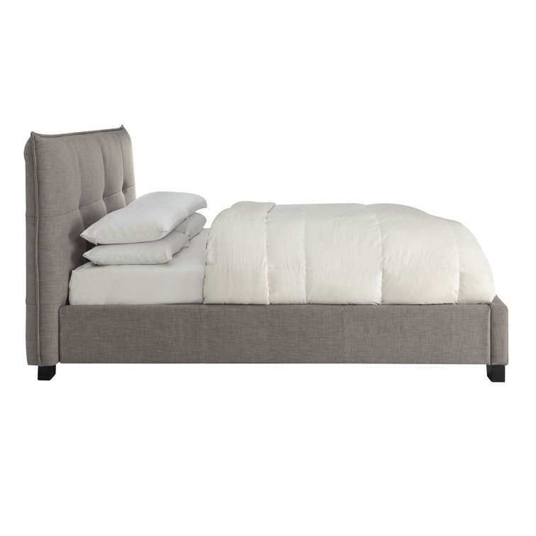 California King Gray Linen Upholstered Storage Bed with Tufted Headboard