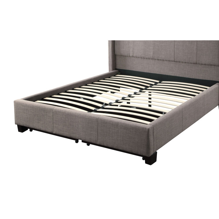California King Gray Linen Upholstered Storage Bed with Tufted Headboard