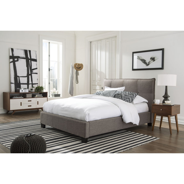 California King Gray Linen Upholstered Storage Bed with Tufted Headboard