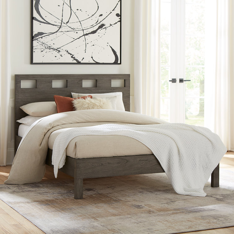 Sharkskin Gray Solid Wood Queen Platform Bed with Headboard