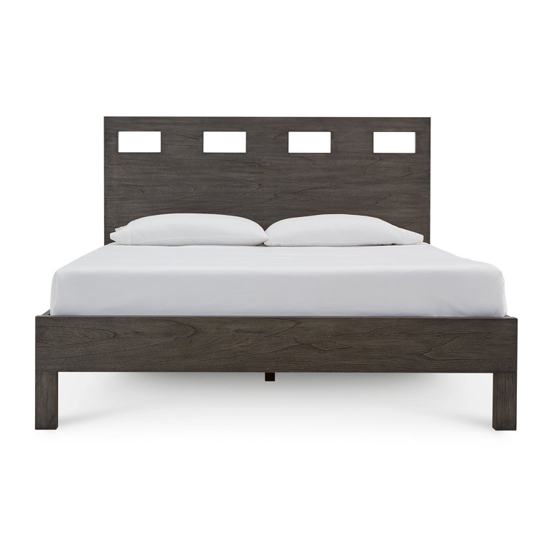 Sharkskin Gray Solid Wood Queen Platform Bed with Headboard