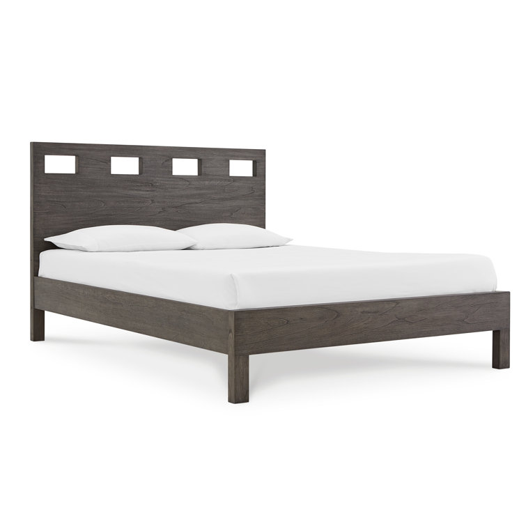 Sharkskin Gray Solid Wood Queen Platform Bed with Headboard