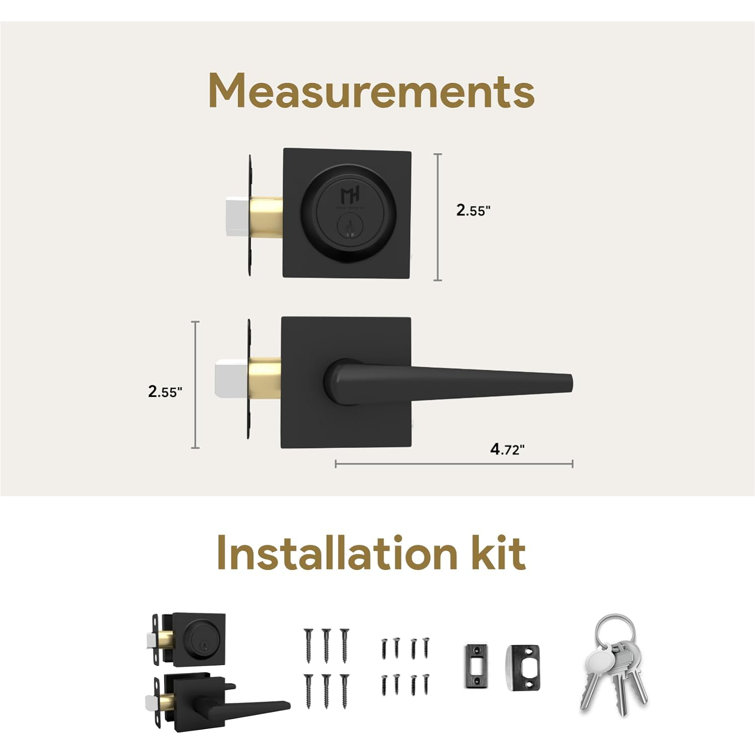 Matte Black Stainless Steel Lever Door Lock Handle Set